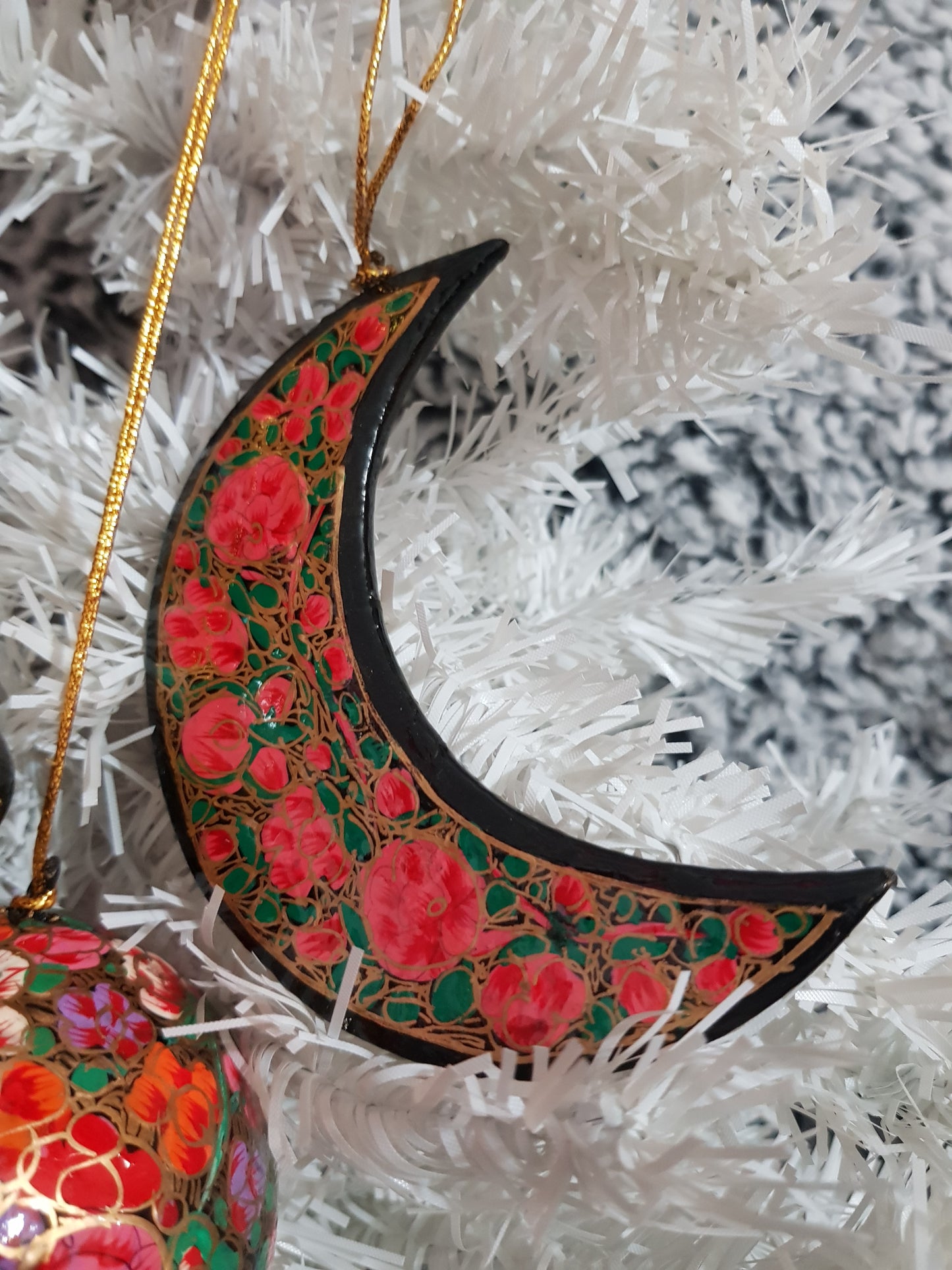 Lot Fleurie (Lune + Cloche + Boule) peint à la main