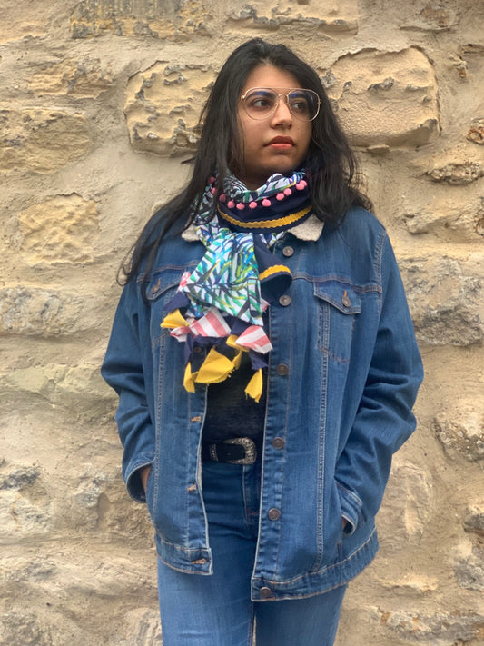 Bleue Tropicale | Echarpe imprimée motifs tropicaux