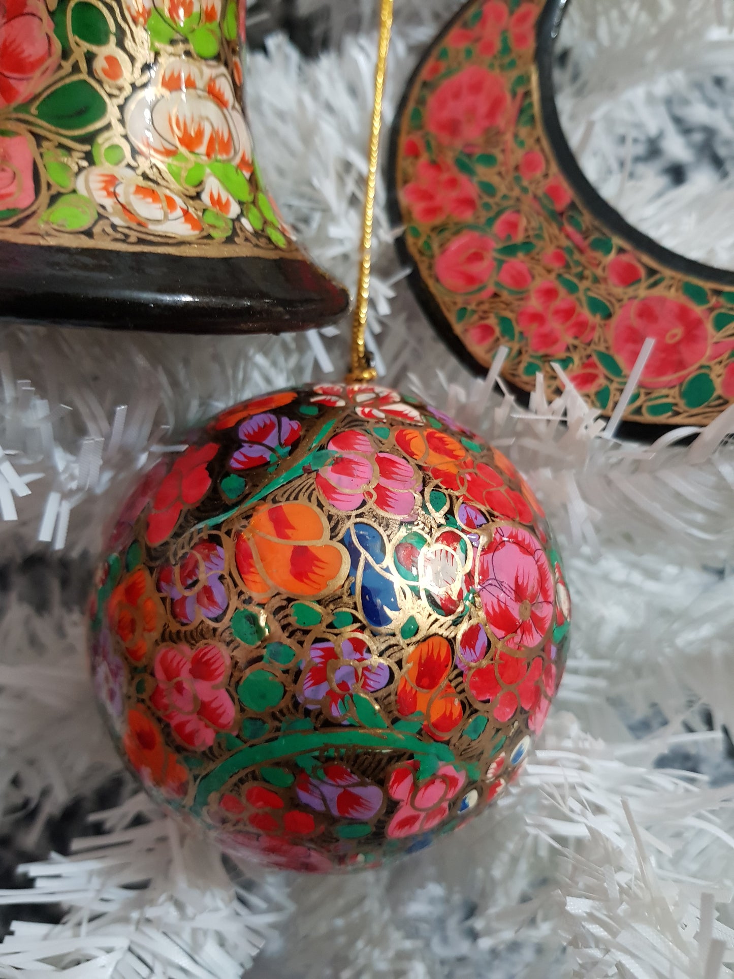 Lot Fleurie (Lune + Cloche + Boule) peint à la main