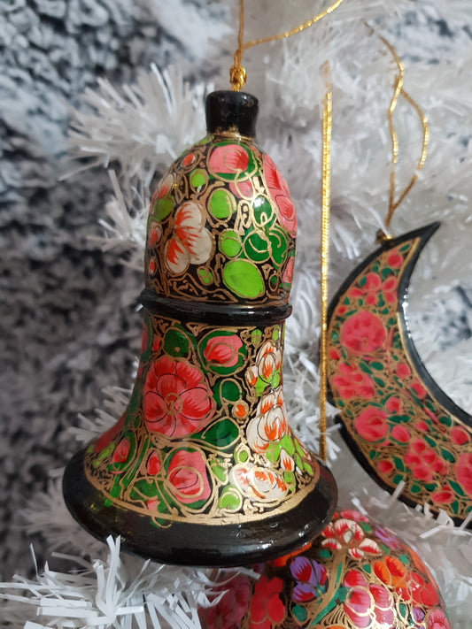 Lot Fleurie (Lune + Cloche + Boule) peint à la main