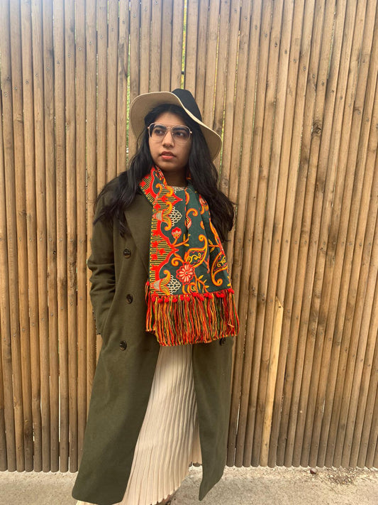 Verte profonde | Echarpe avec de jolies broderies