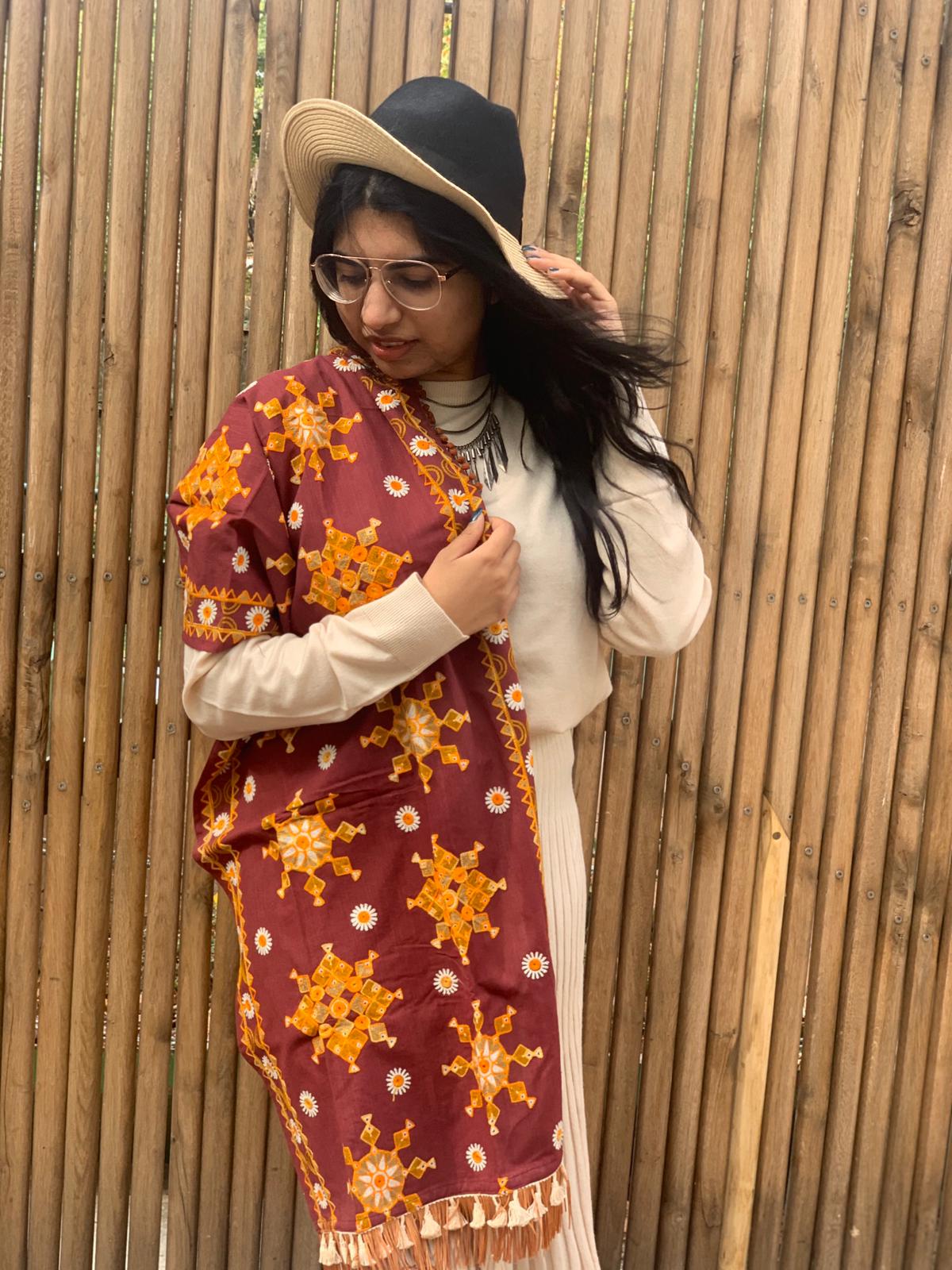 Deep Wine | Echarpe avec motifs ethniques