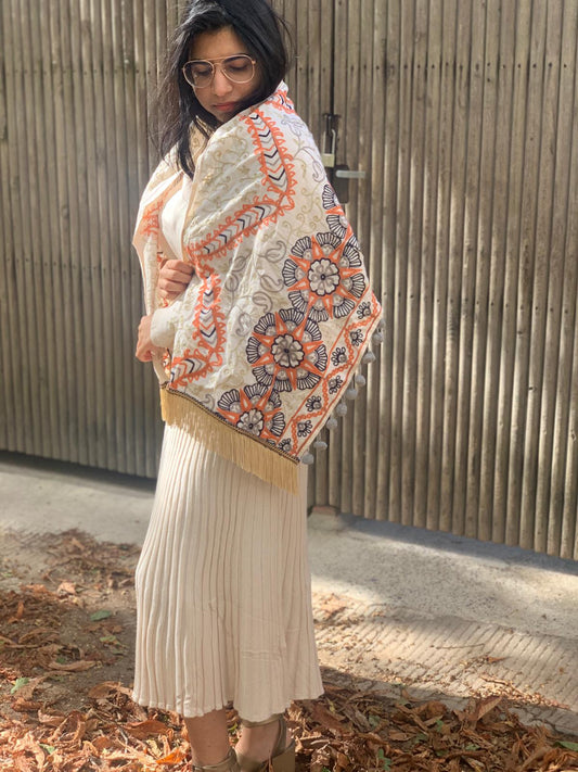 Fusion Cream | Echarpe avec motifs ethniques