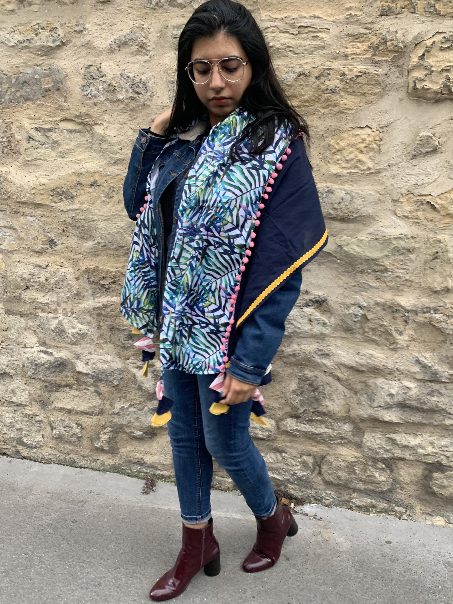 Bleue Tropicale | Echarpe imprimée motifs tropicaux