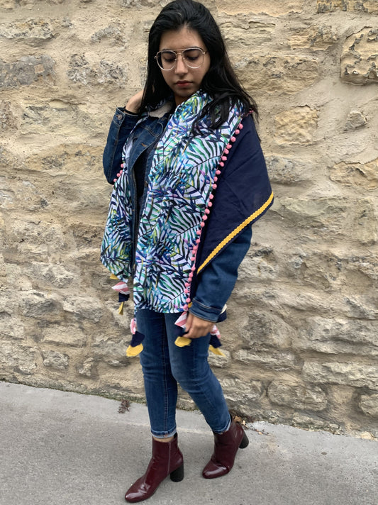 Bleue Tropicale | Echarpe imprimée motifs tropicaux