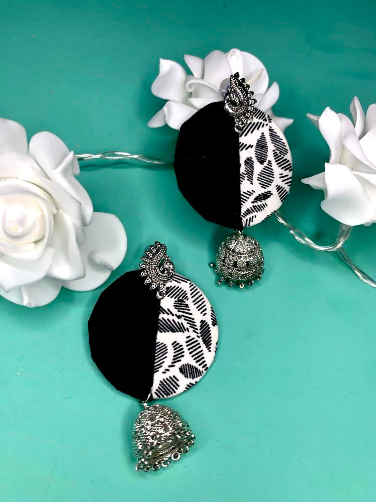 Jhumka Tissu Rond Bicolor  | Boucles d'oreilles traditionnelles fait main
