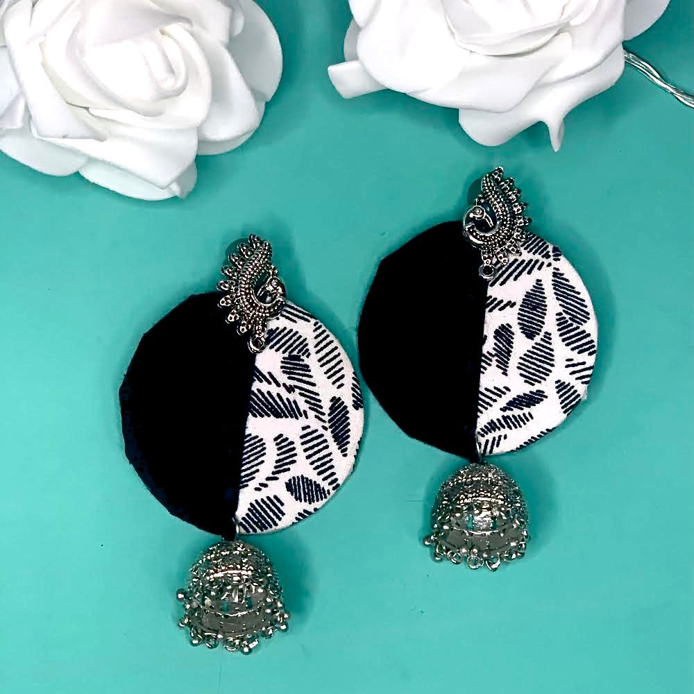 Jhumka Tissu Rond Bicolor  | Boucles d'oreilles traditionnelles fait main