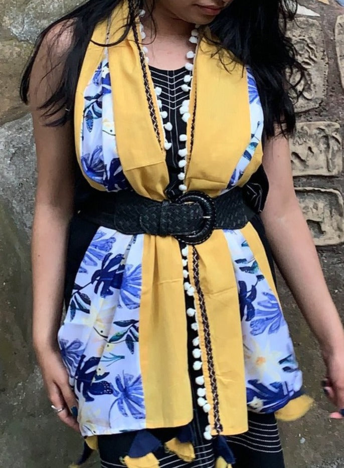 Jaune Tropicale | Echarpe imprimée motifs tropicaux