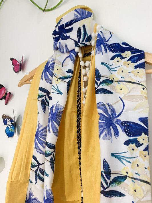 Jaune Tropicale | Echarpe imprimée motifs tropicaux